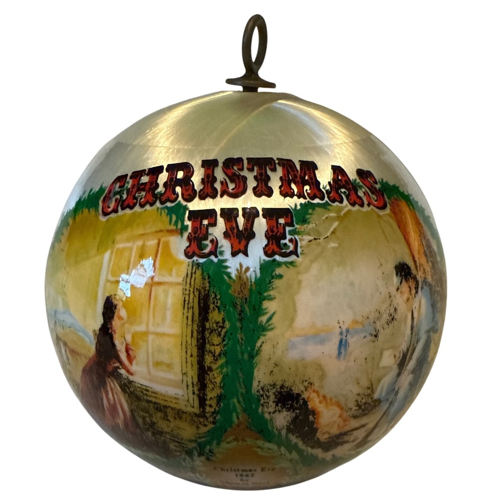 Thomas Nast Christmas Eve 1862 Satin Ball Ornament Civil War Santa Vintage